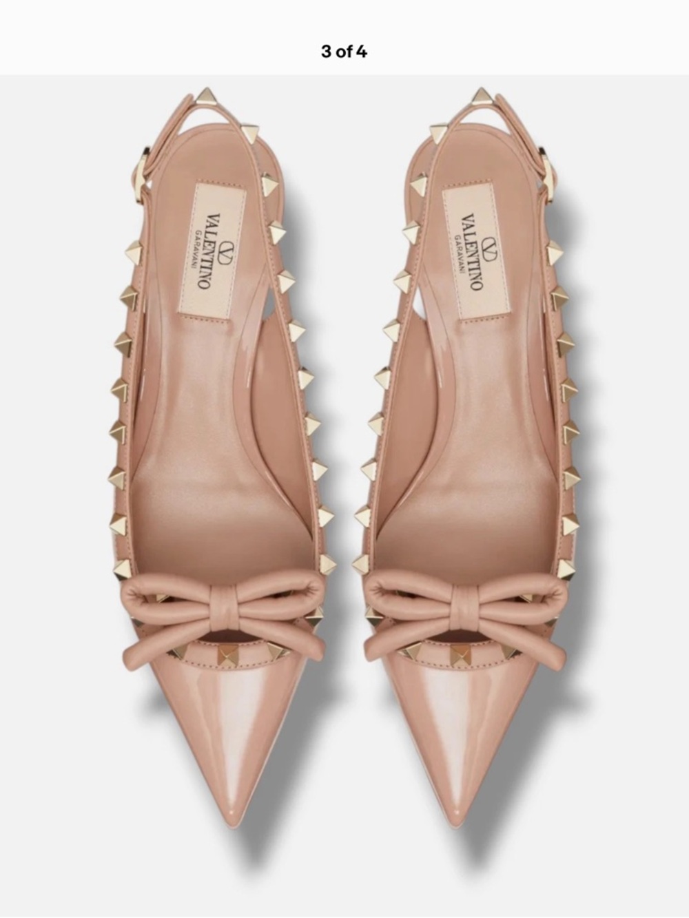 Valentino Garavani Patent Slingback Pumps in Nude Pink with Gold Studs - Picture 2 of 4
